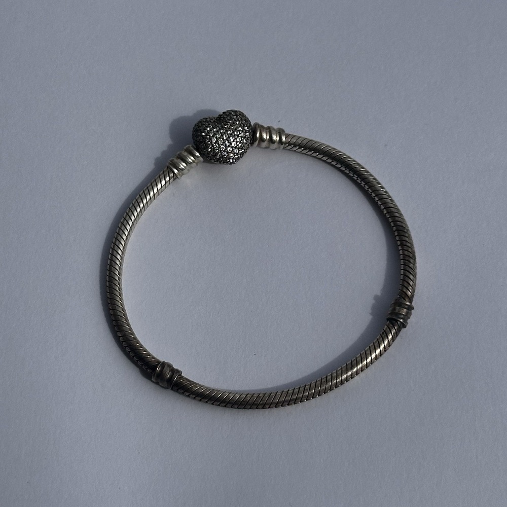 Authentic Pandora 925 Sterling Silver Heart Charm Bracelet 6.5" - Needs Polish‎
